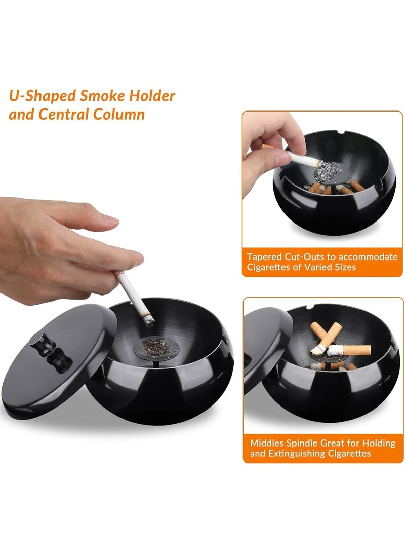 Ashtray with Lid for Cigarette, Smokeless Odorless Windproof Stainless Steel Ashtrays for Home Office Patio Balcony Indoor Outdoor Desktop Ash Tray - Image 4